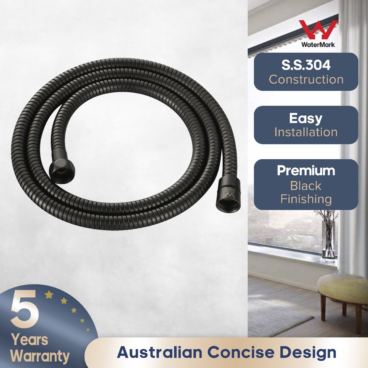 Decaura Flexible Shower Hose 1.5m Bathroom Matte Black for Hand Held Shower Head