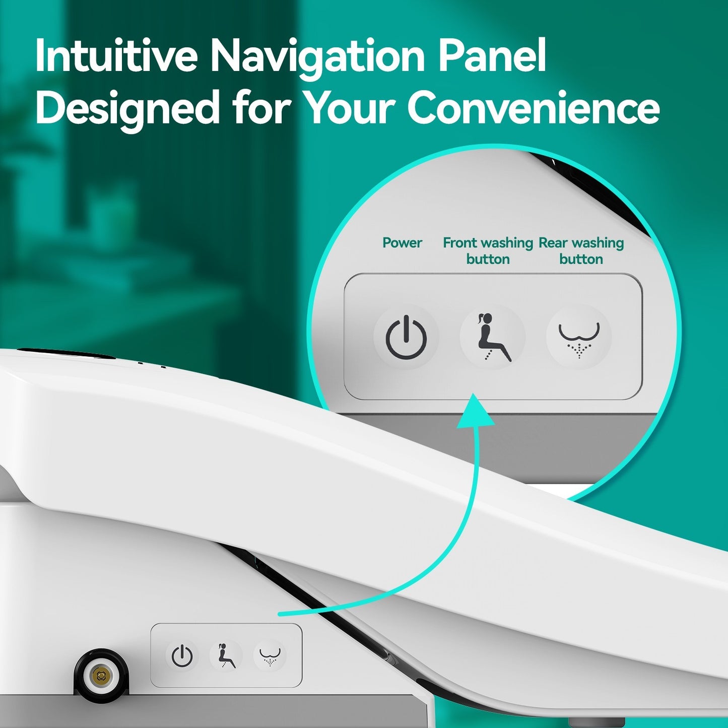 AQUATIZ D-Shaped Smart Bidet Seat, Auto Open/Close Lid, Oscillating Wash
