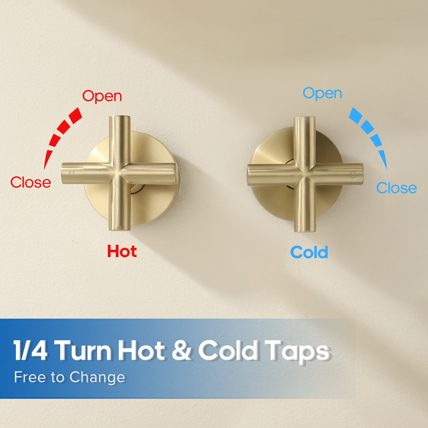 Decaura Round Shower Tap Brushed Gold 1/4 Turn Cross Handle Wall Top Assemblies