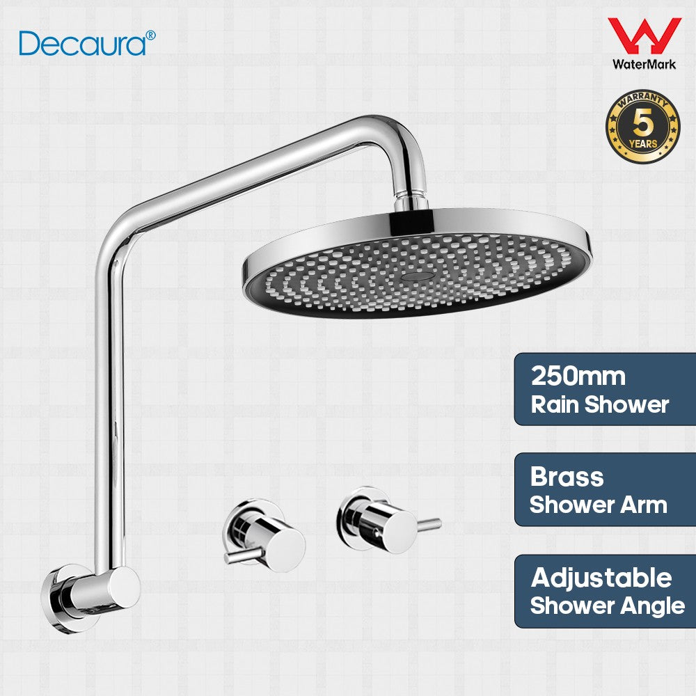 Decaura 10" Rain Shower Head Set Gooseneck Arm Wall Tapware Shower Taps Round