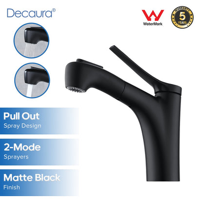 Decaura Black Bathroom Basin Mixer Tap Vanity Faucet Pull Out 2-mode Spray