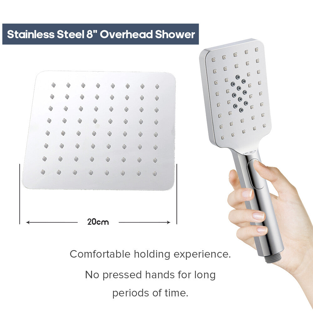 Decaura Shower Head Set square chrome 20cm rain shower head gooseneck shower arm