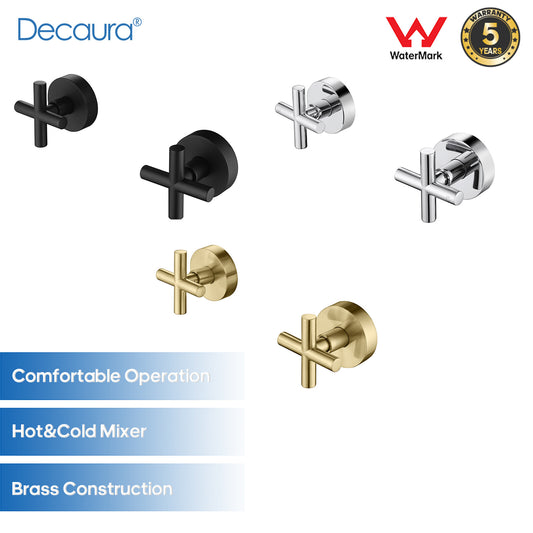 Decaura Shower Tap 1/4 Turn Cross Handle Hot Cold Twin Taps Chrome/Black/Gold