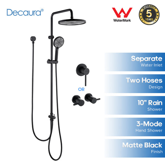 Decaura 10" Shower Head Set Black Separate Water Inlet Wall Tapware Shower Taps