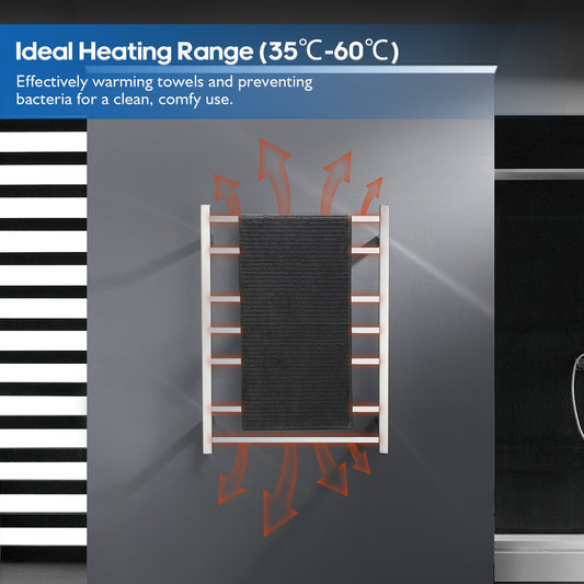 Wall Mounted Heated Towel Rail 7 Rungs Square Chrome 304 Stainless Steel