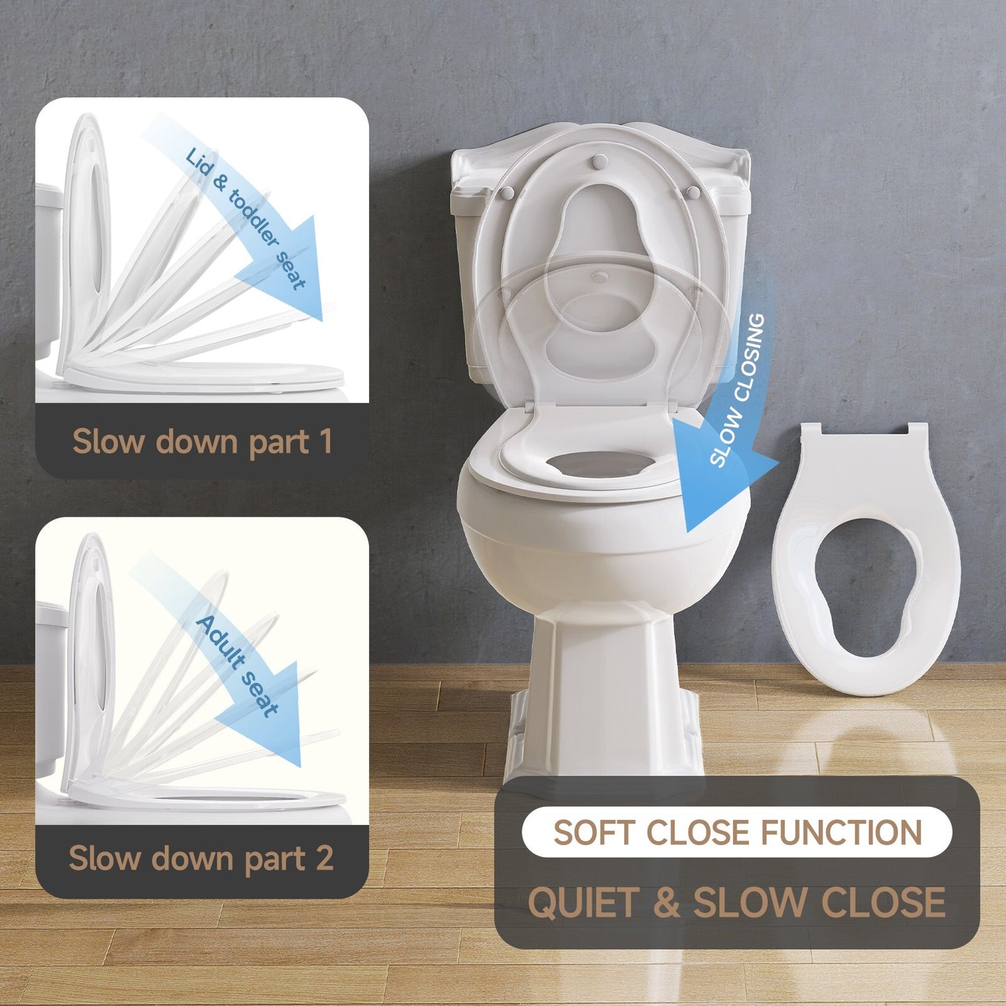 AQUATIZ D-Shaped Family Toilet Seat with Built-in Potty Training Seat Child Seat