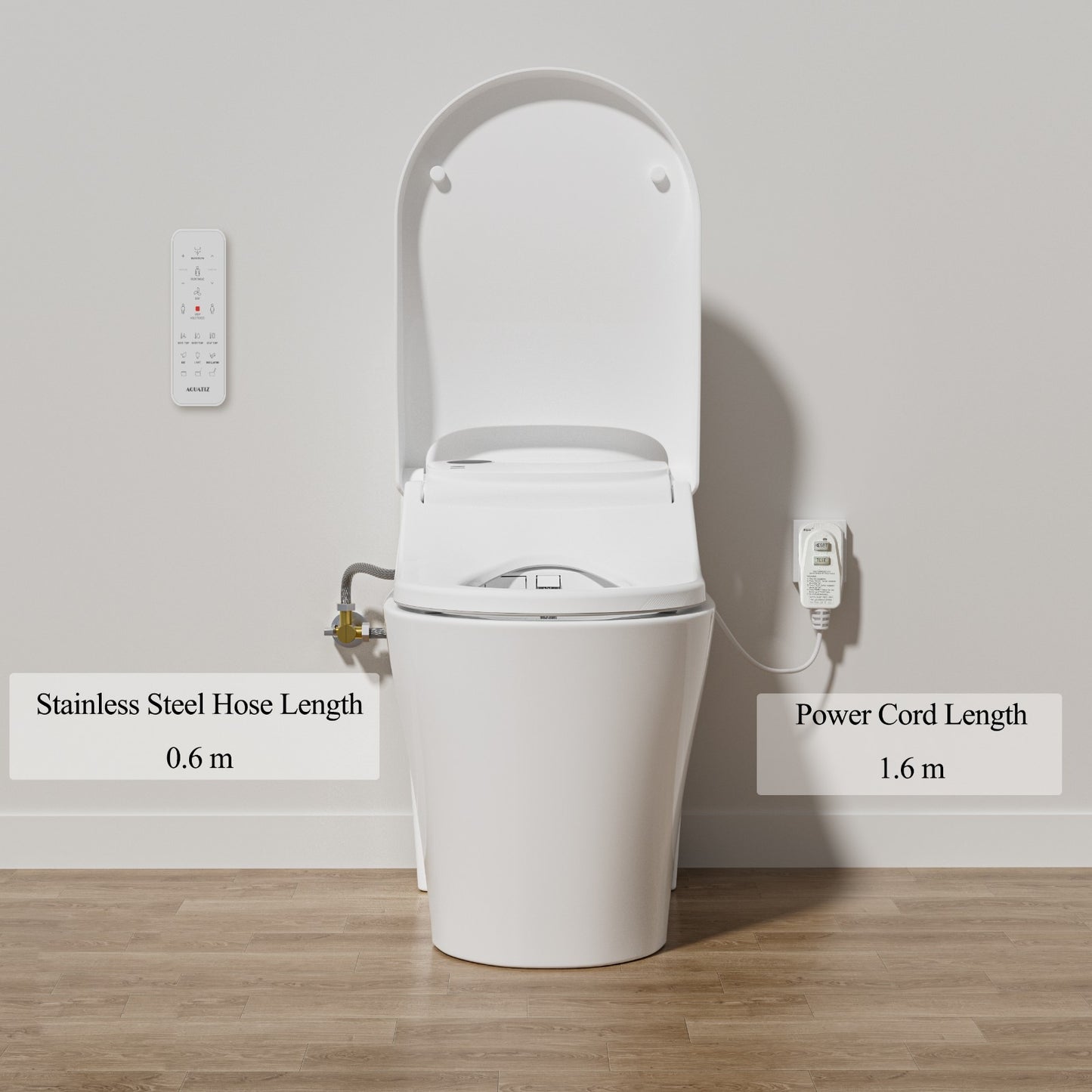 AQUATIZ D-Shaped Smart Bidet Seat, Auto Open/Close Lid, Oscillating Wash