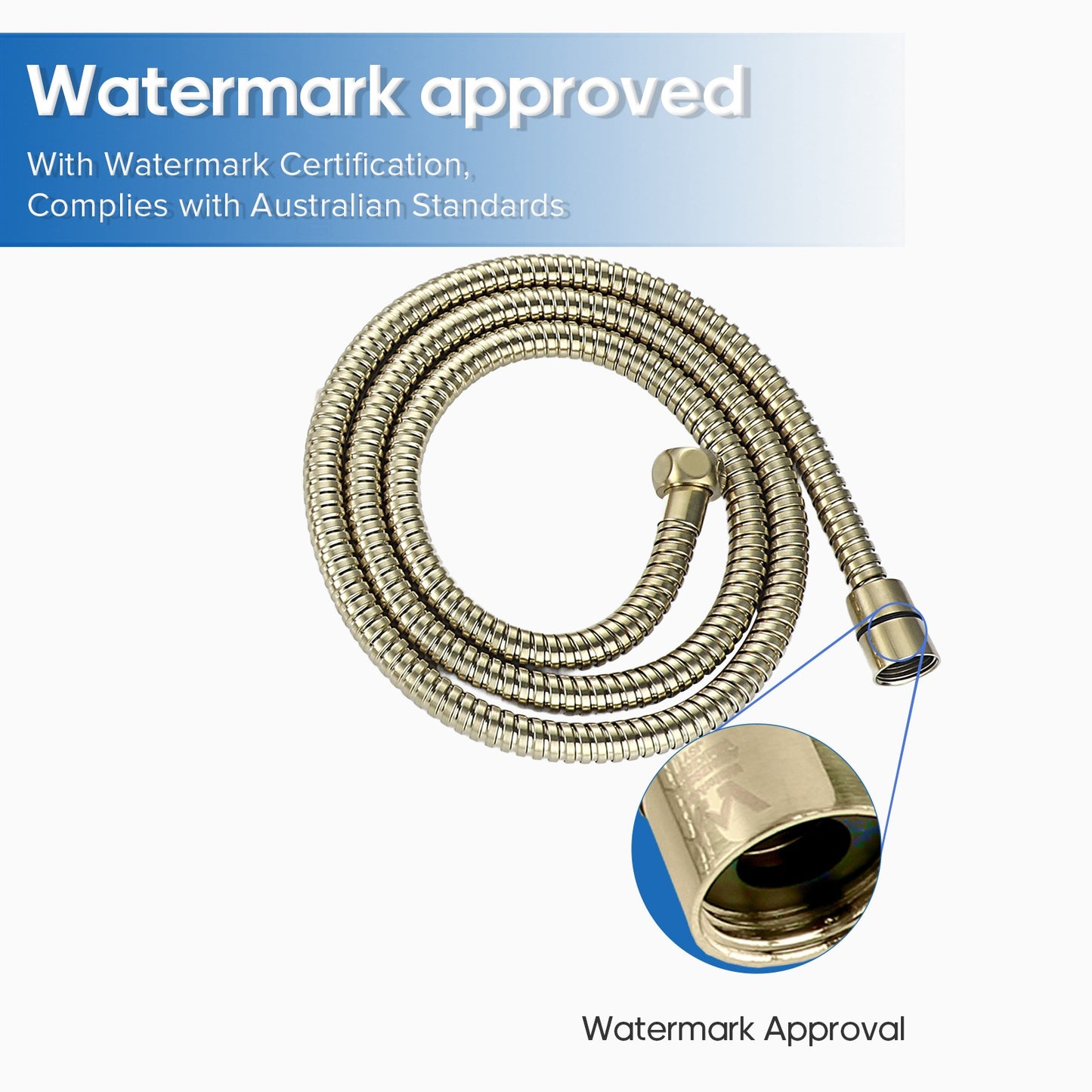 Brushed Gold Hand Held Shower Head and 1.5m Shower Hose 3-Mode Spray Bathroom