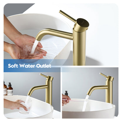 Decaura Brushed Gold Tall Bathroom Basin Tap and Pop Up Waste without Overflow