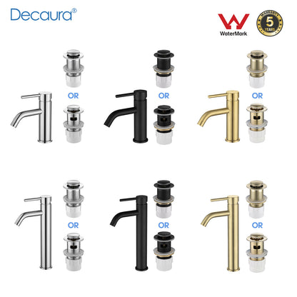 Decaura Basin Mixer Tap Bathroom Vanity Taps Pop Up Waste with/without Overflow