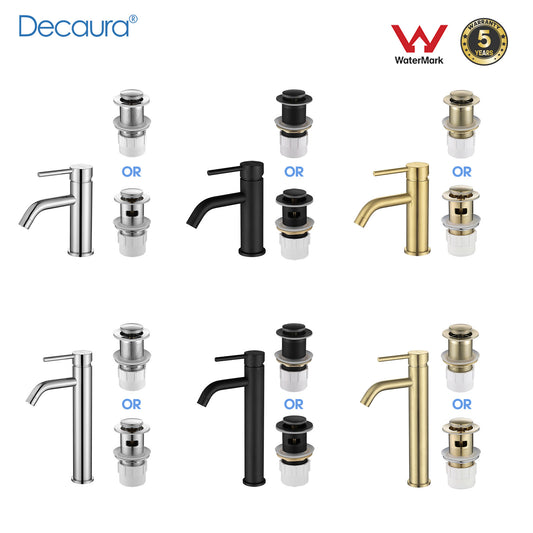 Decaura Basin Mixer Tap Bathroom Vanity Taps Pop Up Waste with/without Overflow