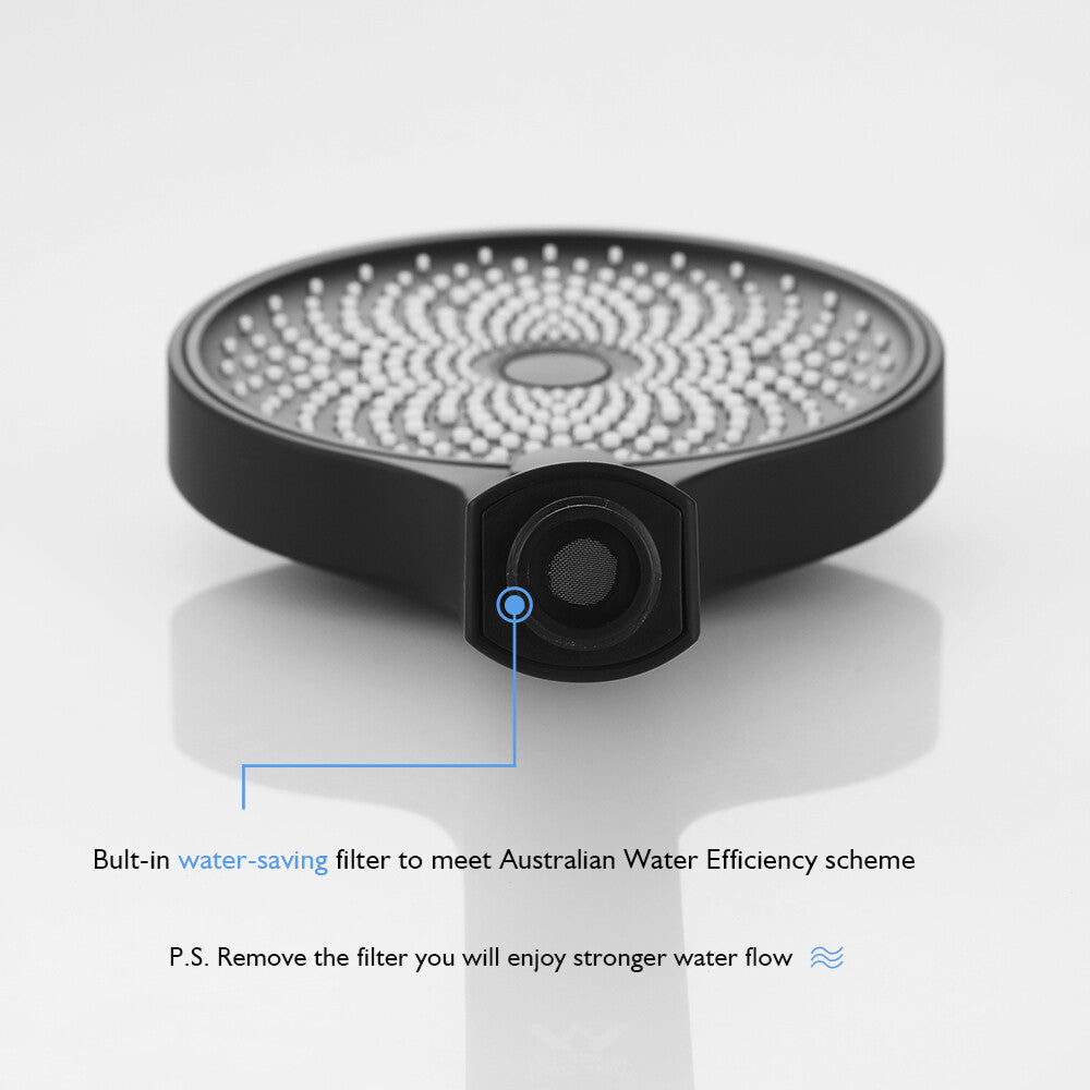 Decaura Round Hand Held Shower Head Black 3-Mode 130mm large Spray Bathroom