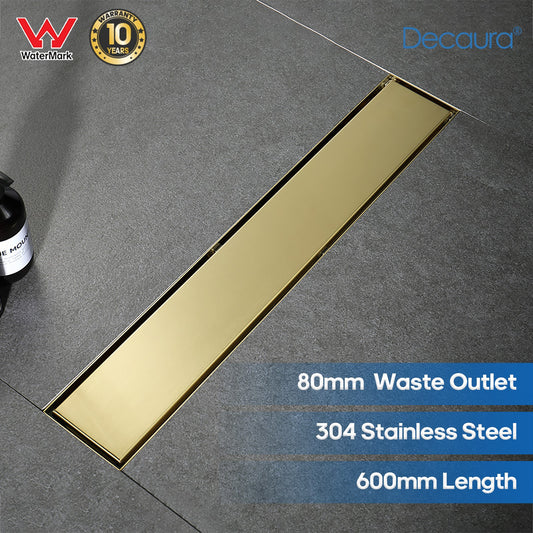 Decaura 600mm Tile Insert Shower Grate Drain Floor Waste Brushed Gold