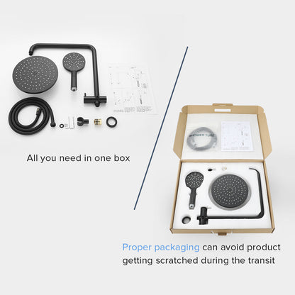 Decaura 9" Rain Shower Head Set Black Gooseneck Shower Arm Round Wall Mounted