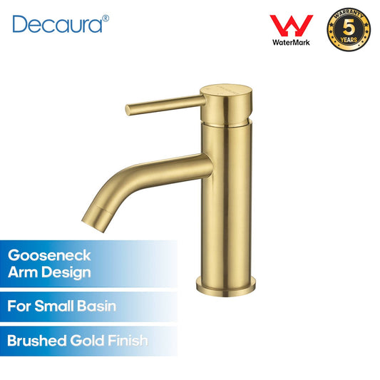Decaura Bathroom Basin Mixer Tap Brushed Gold Vanity Tapware Gooseneck Spout