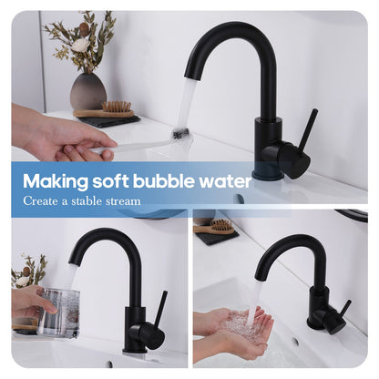Decaura Black Basin Mixer Tap Swivel Arm Bathroom Vanity Sink Faucet Round Form