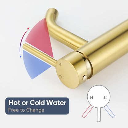 Decaura Basin Mixer Tap Bathroom and Pop Up Waste with Overflow Brushed Gold