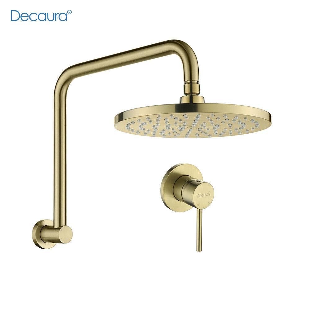 Decaura Rain Shower Head Set Gooseneck Shower Arm Brushed Gold Shower Taps