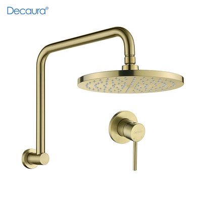 Decaura Rain Shower Head Set Gooseneck Shower Arm Brushed Gold Shower Taps
