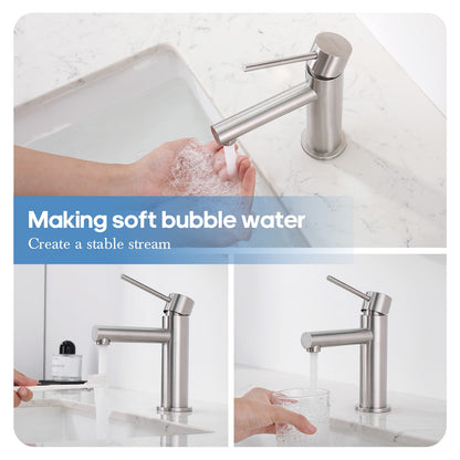 Decaura small Bathroom Basin Mixer Tap Round Taps Brushed Nickel Vanity Faucet