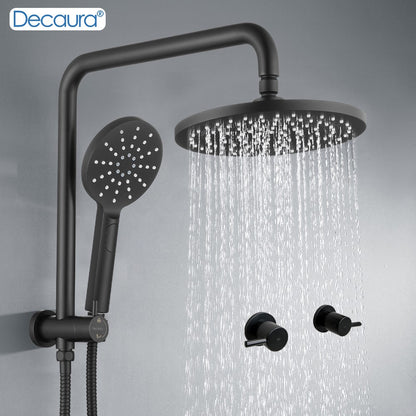 Decaura Shower Head Set Black 9" Rainfall Round Bathroom Wall Mount Mixer Taps