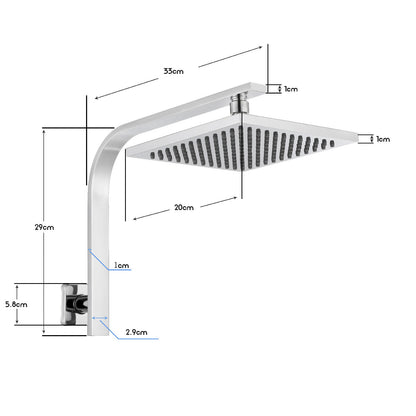 Decaura 8" Rain Shower Head and Gooseneck Shower Arm Square Chrome Wall Mount