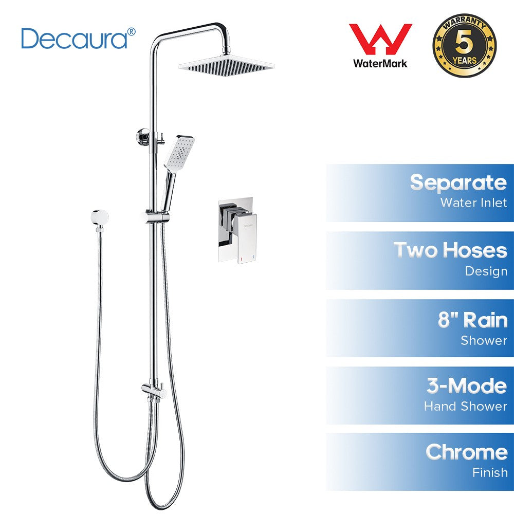 Decaura Square Shower Head Set  Black/Chrome Separate Water Inlet Wall Tapware
