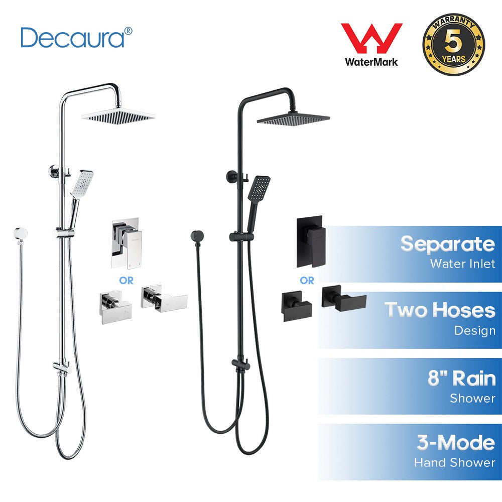 Decaura Square Shower Head Set  Black/Chrome Separate Water Inlet Wall Tapware