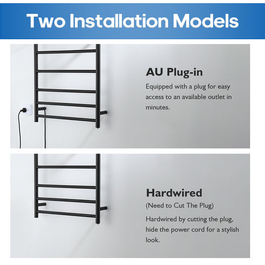 Decaura Heated Towel Rail Wall Mounted 7 Rungs Matte Black 304 Stainless Steel
