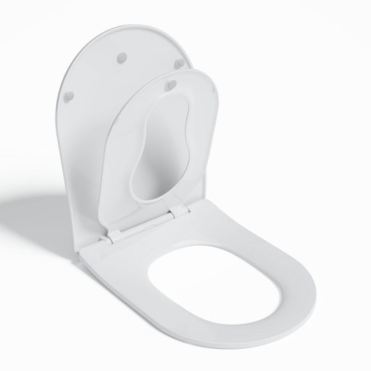 AQUATIZ D-Shaped Family Toilet Seat with Built-in Potty Training Seat Child Seat