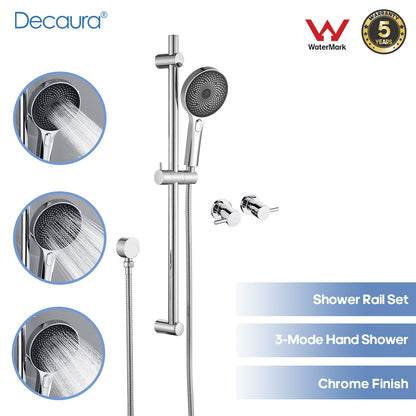 WELS Hand Held Shower Head on Sliding Rail Bar Chrome Round Shower Mixer Taps