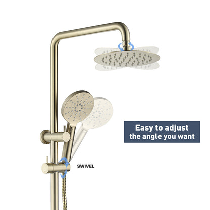 Decaura Shower Head Set Brushed Gold Round Rail Set Shower Mixer Tap Wall Mount