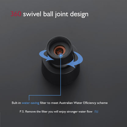 WELS 10" Rain Shower Head Matte Black Round Bathroom Swivel Overhead ABS