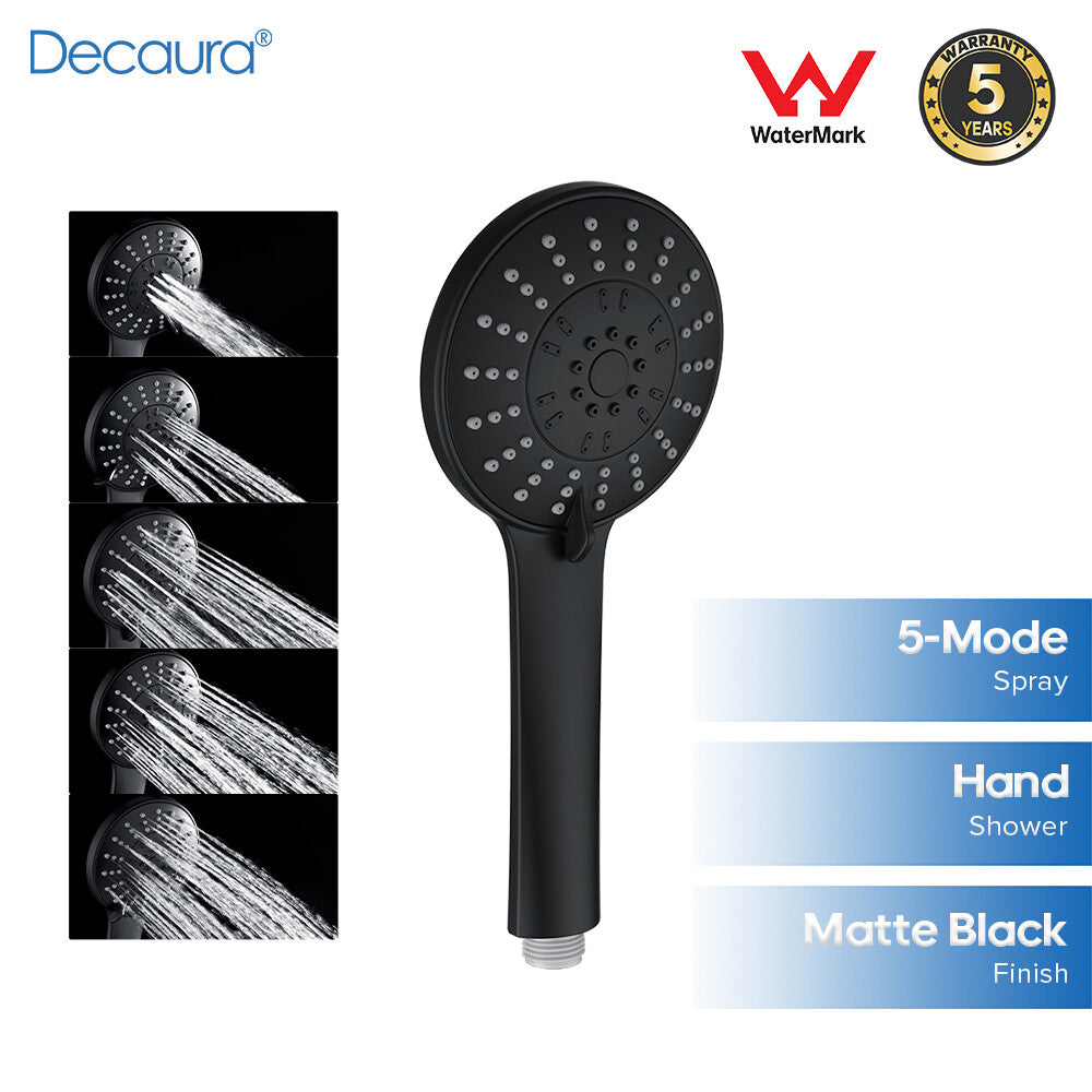 Decaura Hand Held Shower Head High Pressure Black 5-Mode Bathroom
