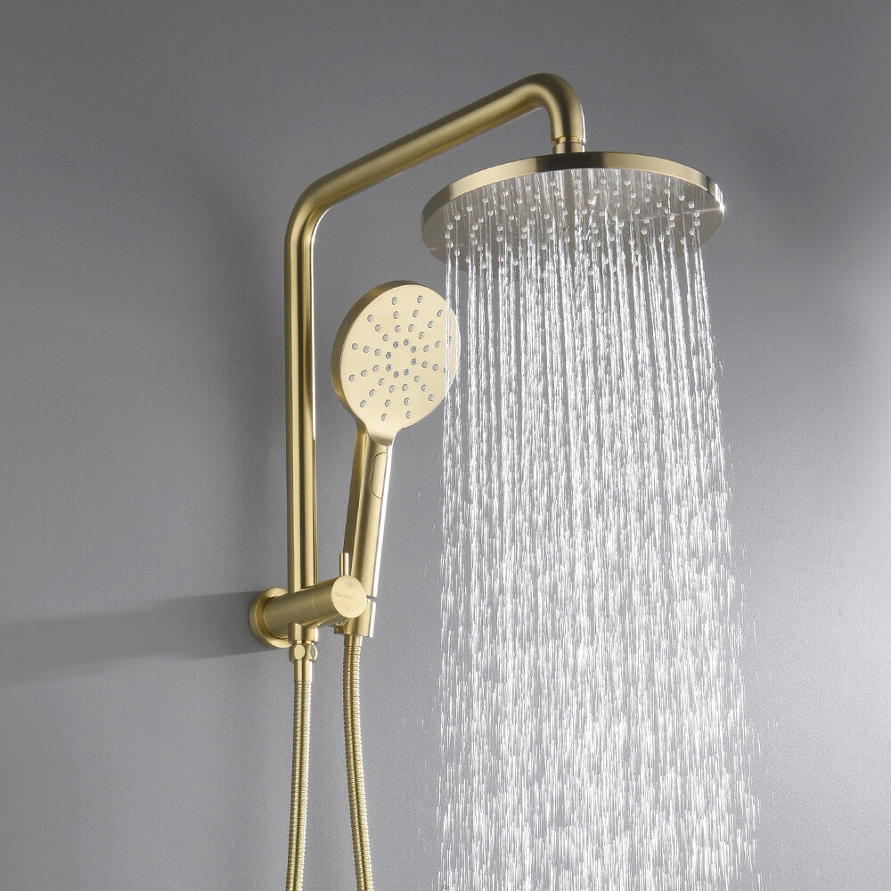 Decaura 9" 2 in 1 Shower Head Set Brushed Gold Gooseneck Arm Wall Tapware Mixer