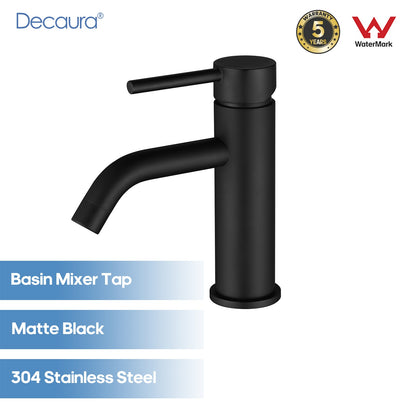 Decaura Bathroom Basin Sink Mixer Tap Matte Black Brass Faucet Round Gooseneck