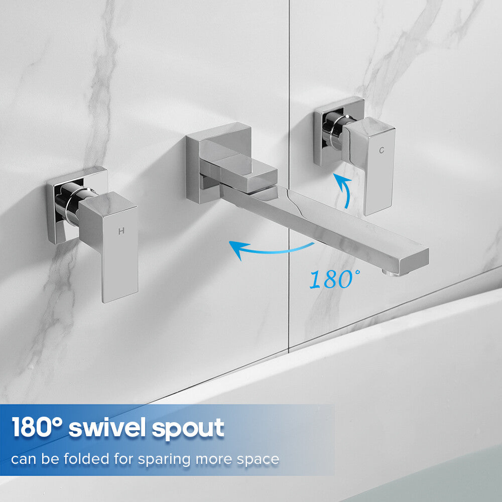 Decaura Square swivel Bath Spout and Wall Taps Set Chrome for Bathtub/Basin