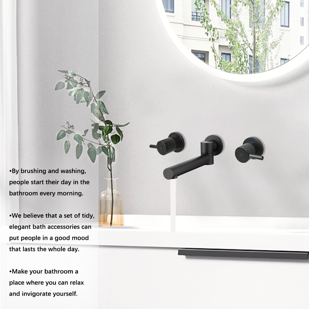 Decaura Swivel Bath Spout and Shower Taps Set Bathtub Wall Mount Chrome/Black