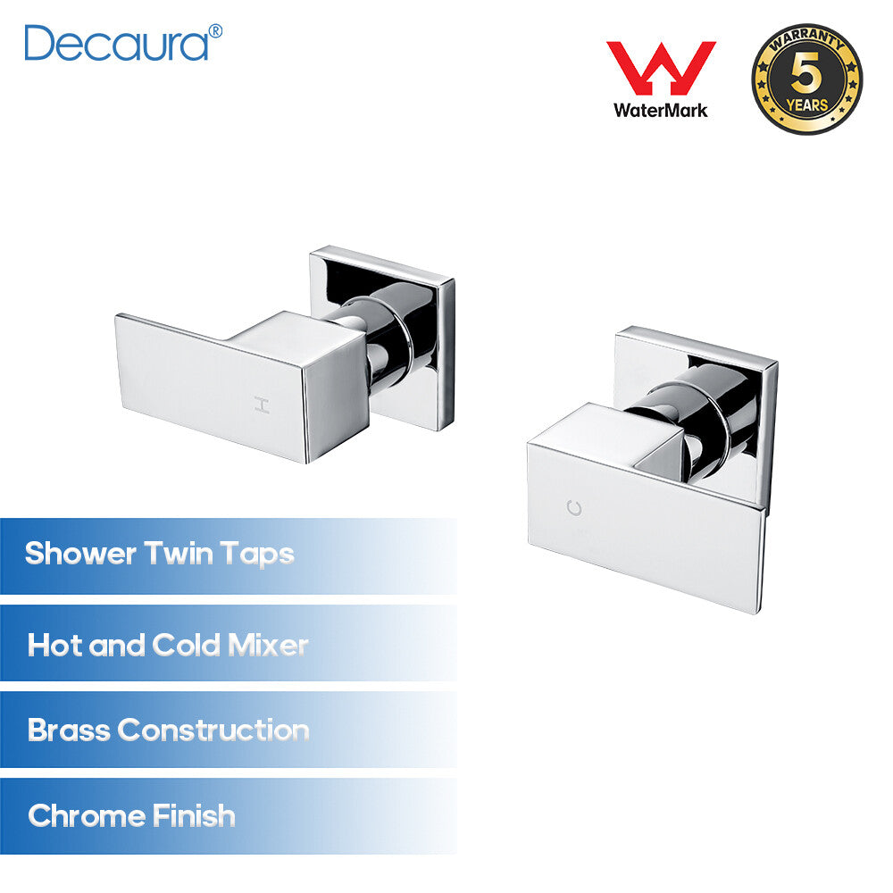 Watermark 1/4 Turn Shower Taps Square Chrome Wall Top Assemblies Bathroom