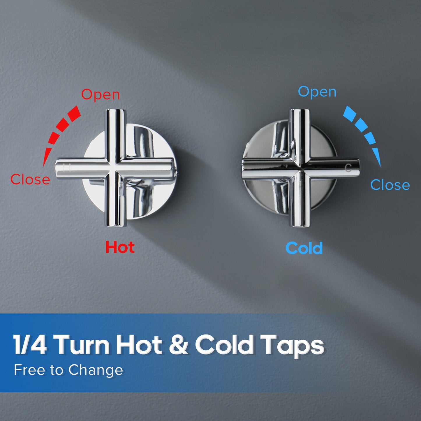 Decaura Shower Taps Two Mixer 1/4 Turn Chrome Cross Handle Wall Top Assemblies