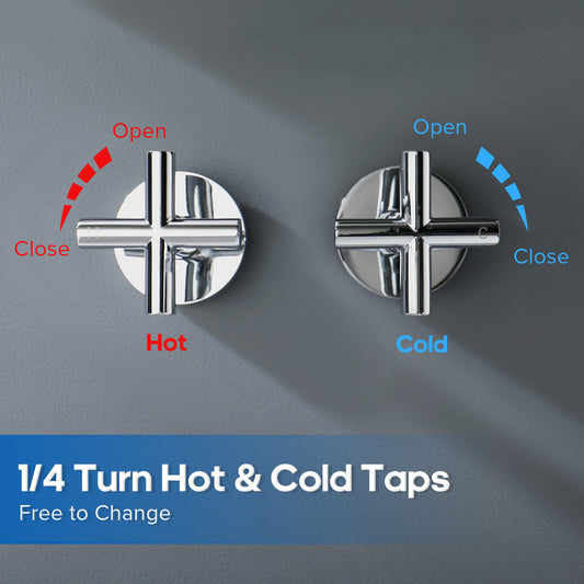 Decaura Shower Taps Two Mixer 1/4 Turn Chrome Cross Handle Wall Top Assemblies