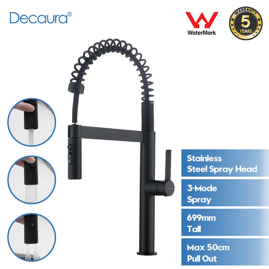 Decaura Luxury Spring Kitchen Mixer Tap Pull Out with Metal Spray Head Black