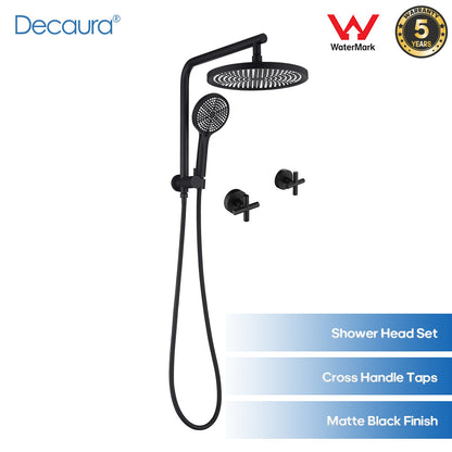 WELS 10 Inch Rain Shower Head Set Gooseneck Round Shower Mixer Tap Cross Handle