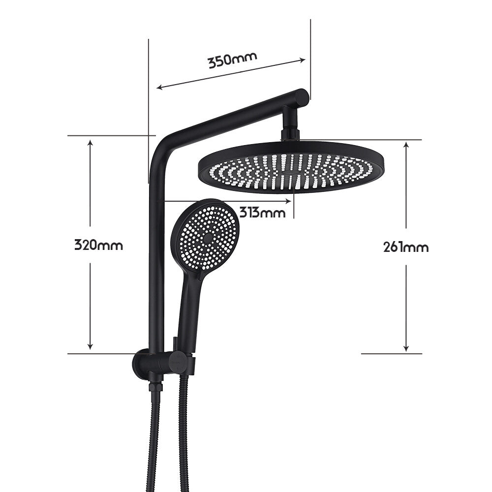 Decaura Black Shower Head Set 10 Inch Rainfall+3-Mode Hand Held Gooseneck Arm