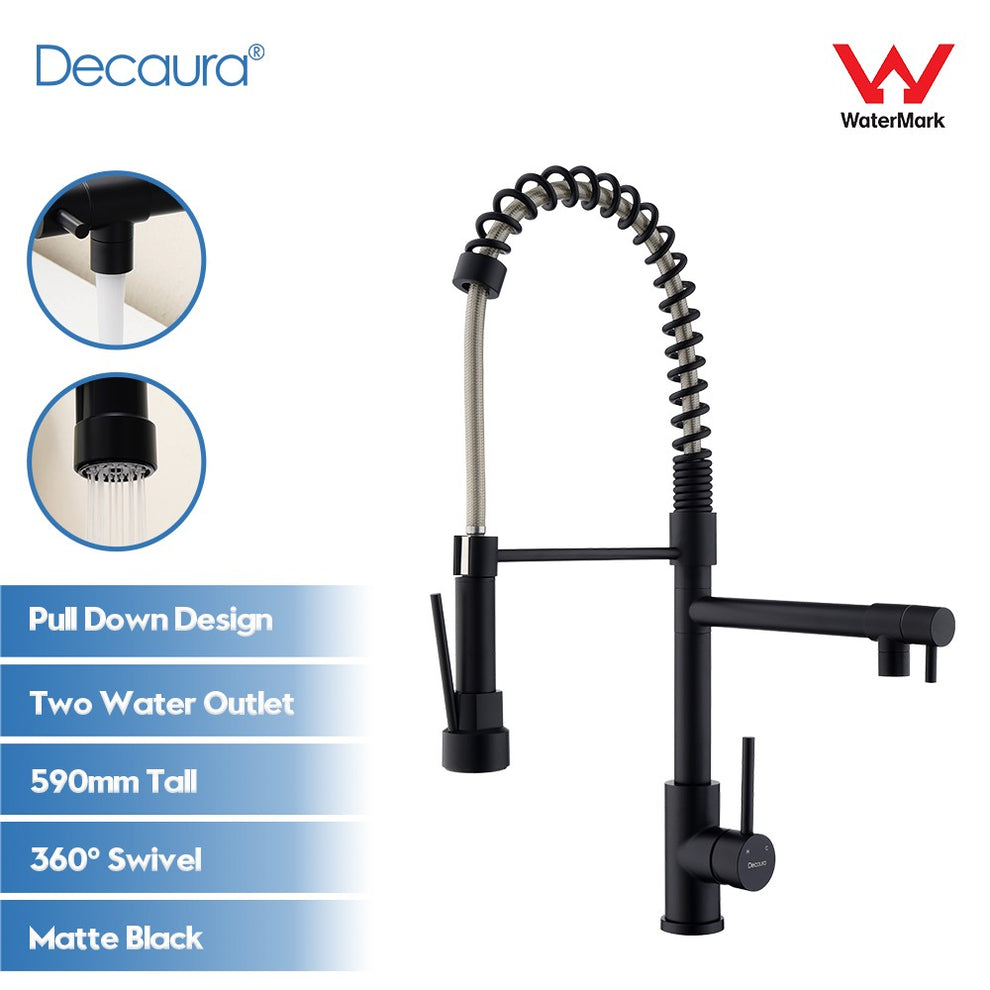 Decaura Spring Kitchen Mixer Tap Pull Out Black with 2 Water Outlet Sw ...