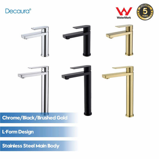 Decaura Bathroom Basin Sink Vanity Mixer Tap Black Chrome Brushed Gold