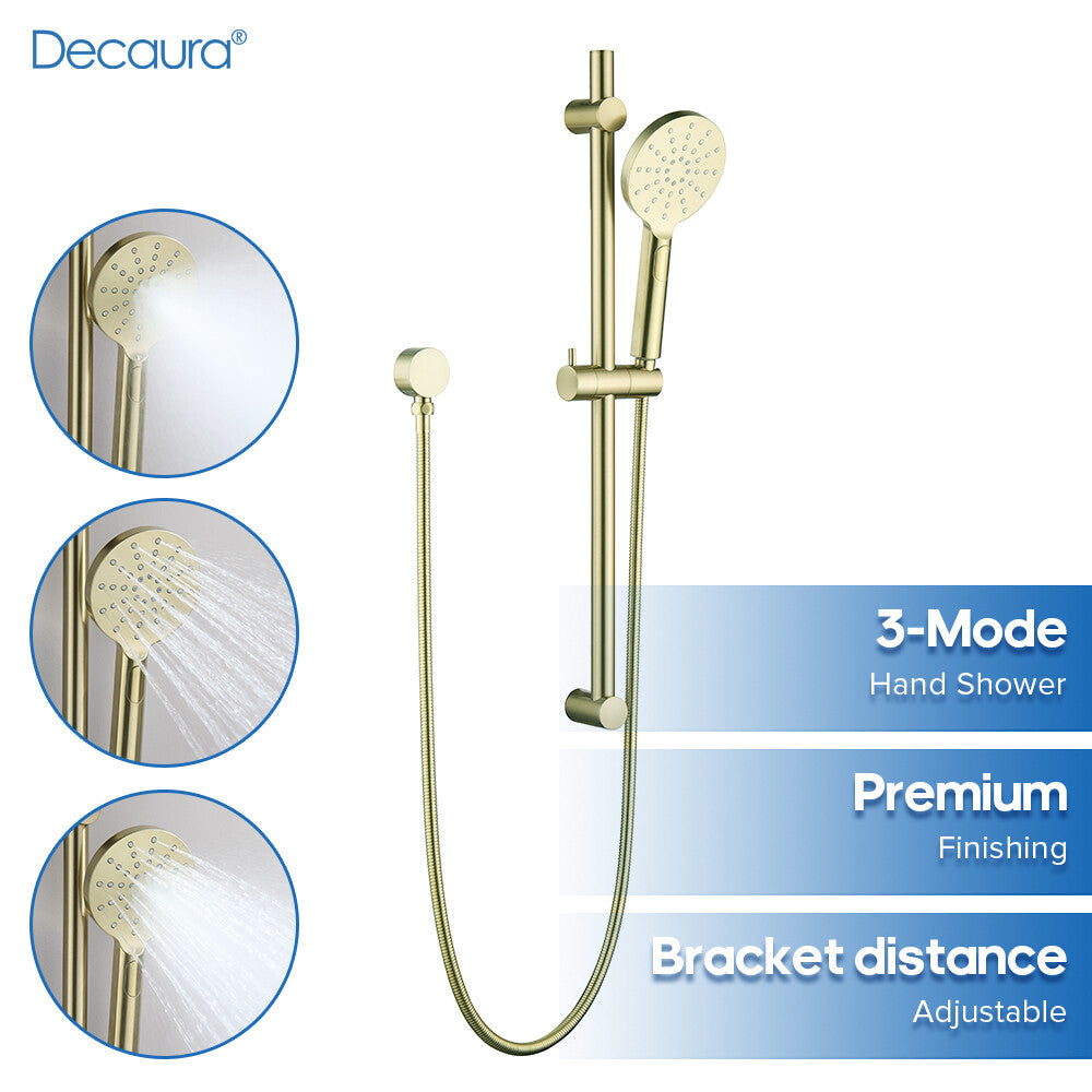 Decaura Brushed Gold Hand Held Shower Head on Sliding Rail Set Adjustable