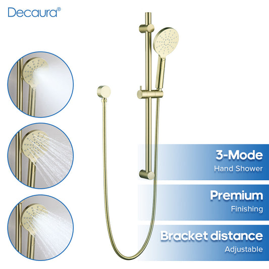 Decaura Brushed Gold Hand Held Shower Head on Sliding Rail Set Adjustable
