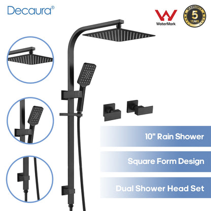 Decaura 10" Rain Shower Head Set Black Square with/without Shower Taps Bathroom