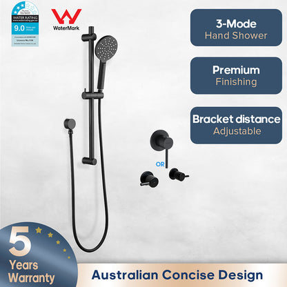 Decaura Shower Rail Set Black Hand Held Head On Sliding Bar Shower Mixer Tap